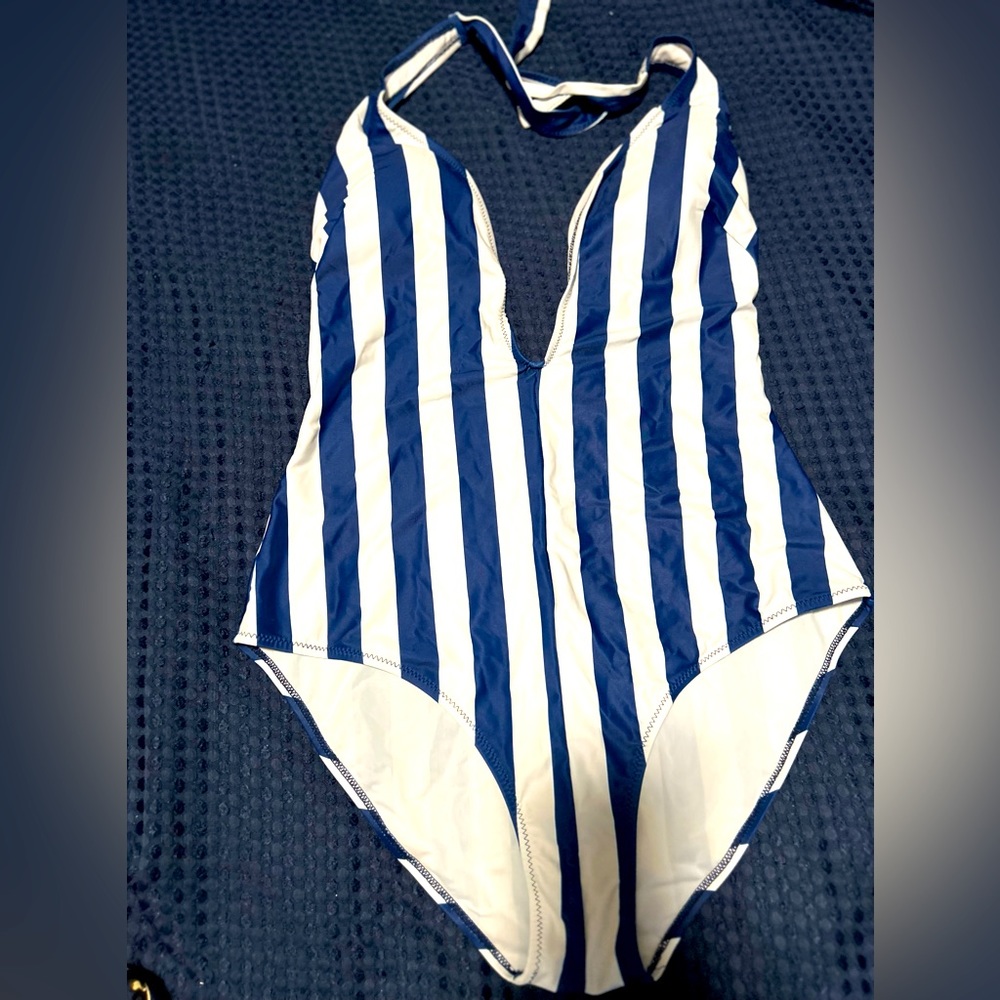 Navy stripe swim suit